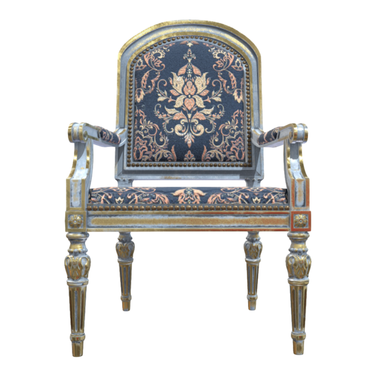 Romantic French Style Solid Wood Peach Blossom Core Wooden Frame Gold Foil Sofa Chair Leisure Chair