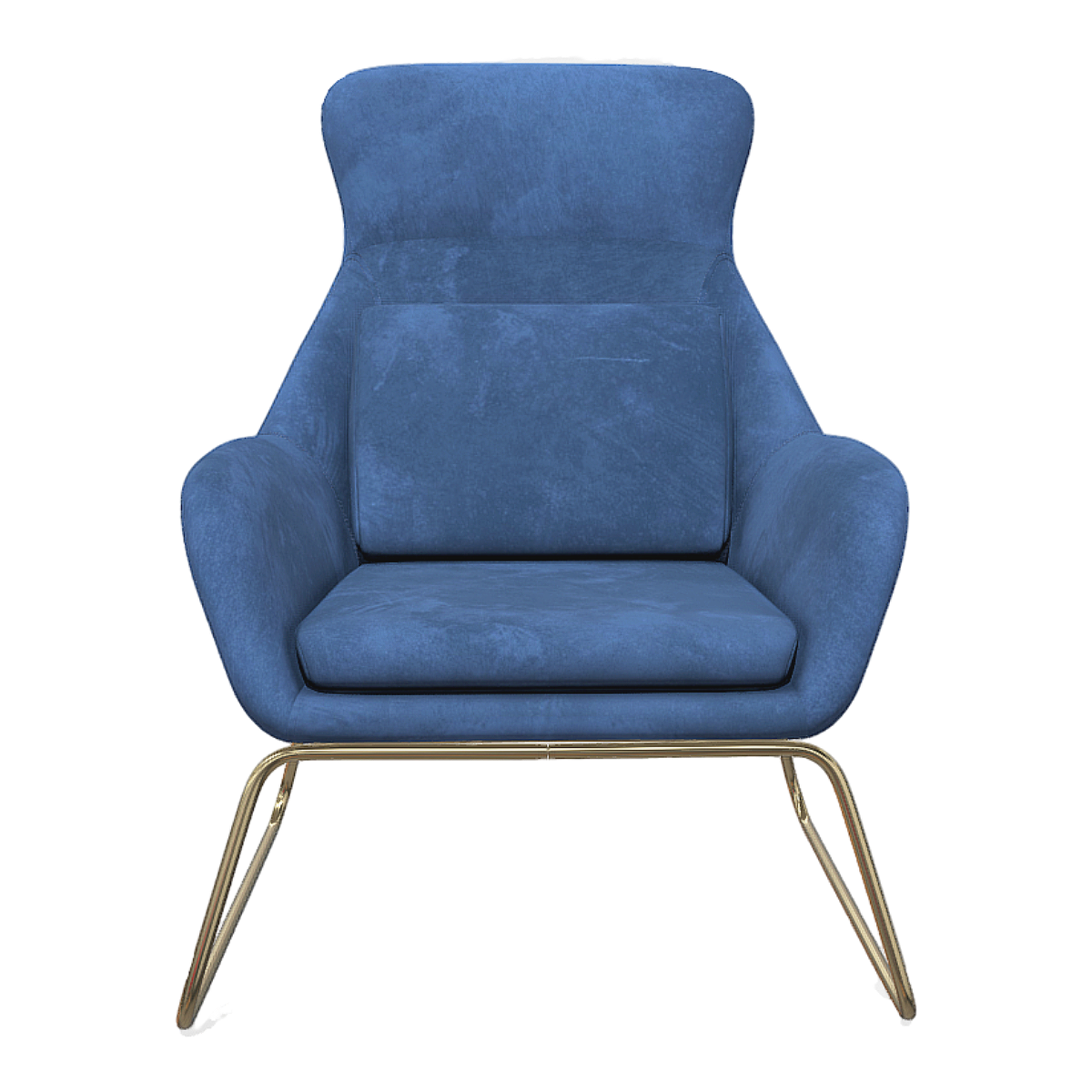 Blue high back flannel armchair gold plated feet single person sofa