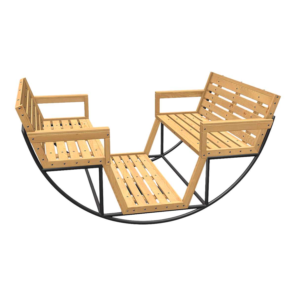 Wrought Iron Semi-circular Public Rocking Chair Multi-person Solid Wood Rocking Chair