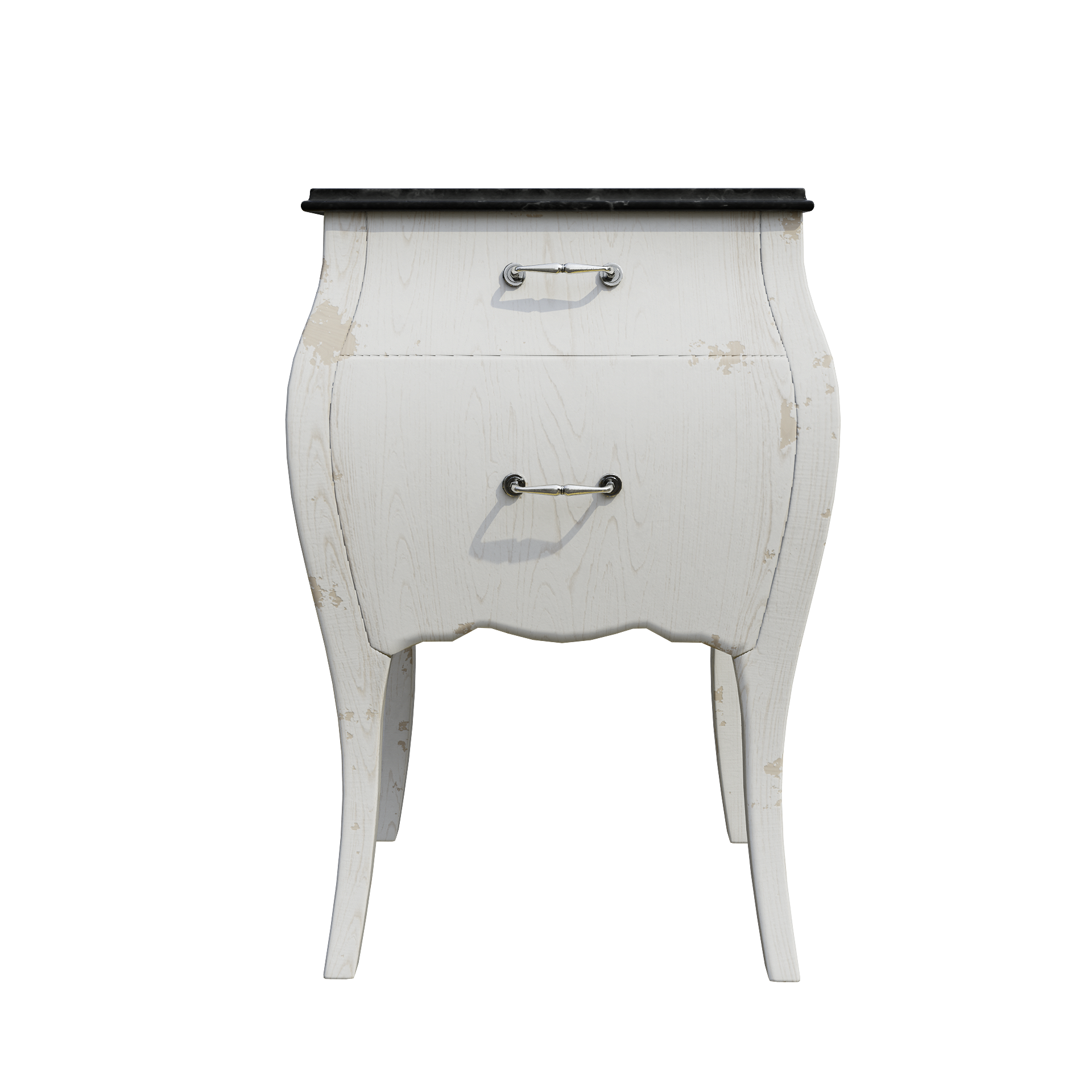 Marble Countertop Bedside Table European-style White Solid Wood Curve Low Cabinet
