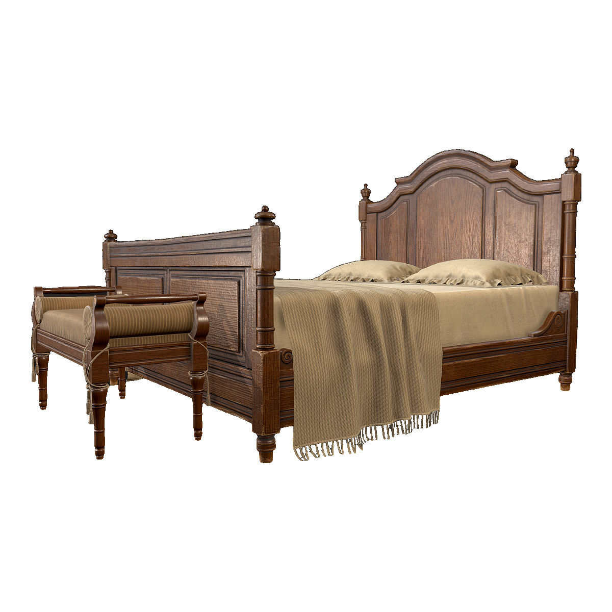 American Style Light Luxury Solid Wood Bed Carved Master Bedroom Bed Country Retro Old