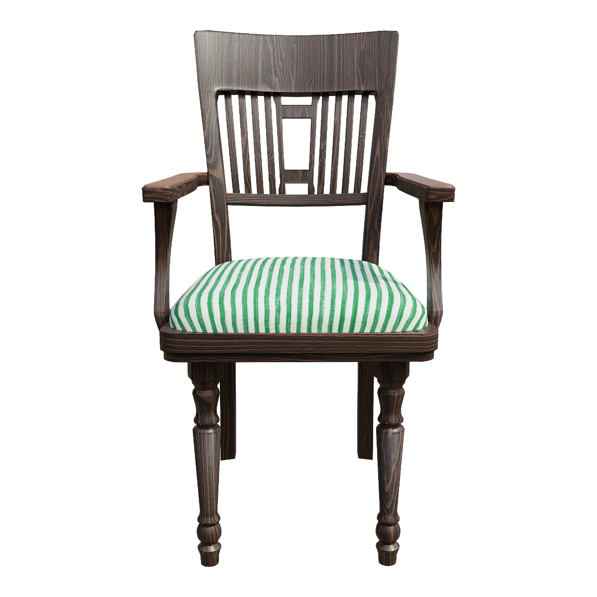 Green and White Stripe Soft Bag Solid Wood Dining Chair Vintage Leisure Chair Chess and Card Chair