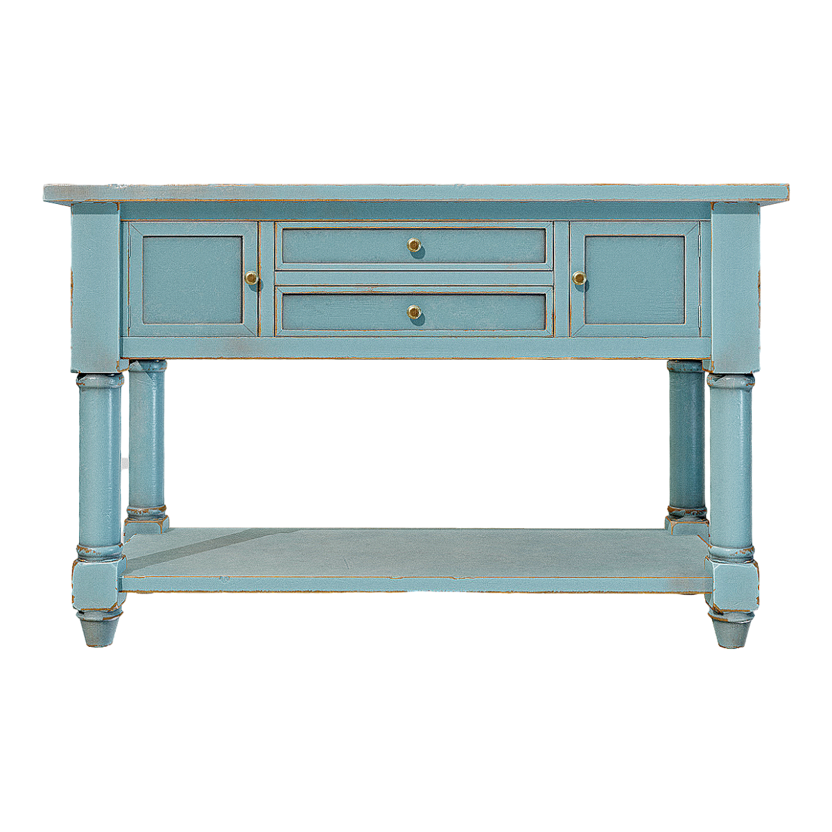 Vintage Blue Square Solid Wood Desk Side Table Storage Table