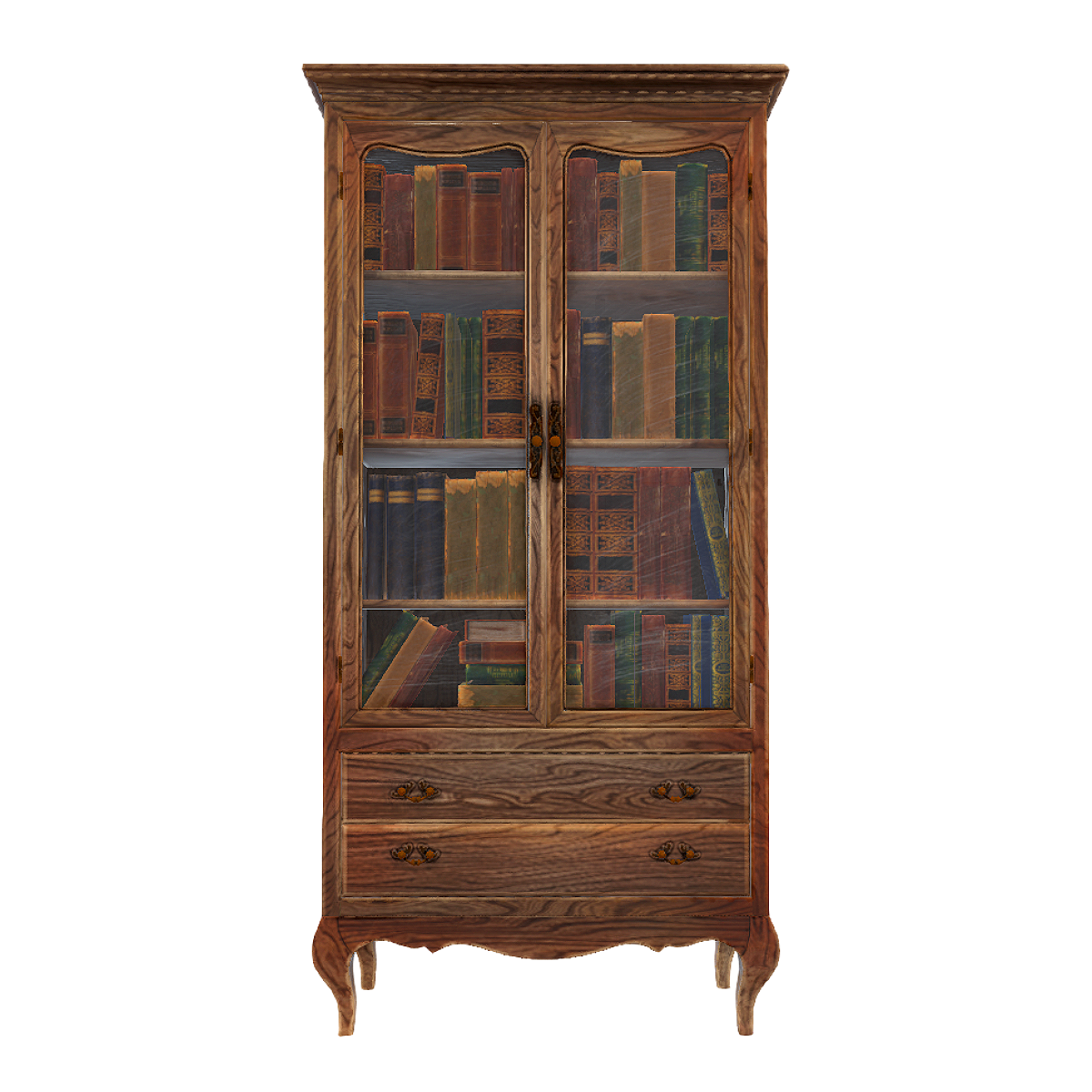 American Style Bookcase Solid Wood Glass Door Display Cabinet with Drawable Storage Bookcase Bookshelf