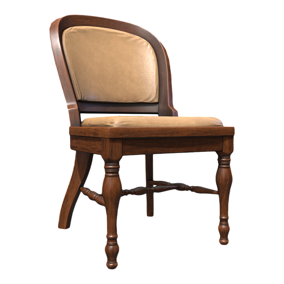 American Country Leather Dining Chair Vintage Solid Wood Log Casual Backrest Chair
