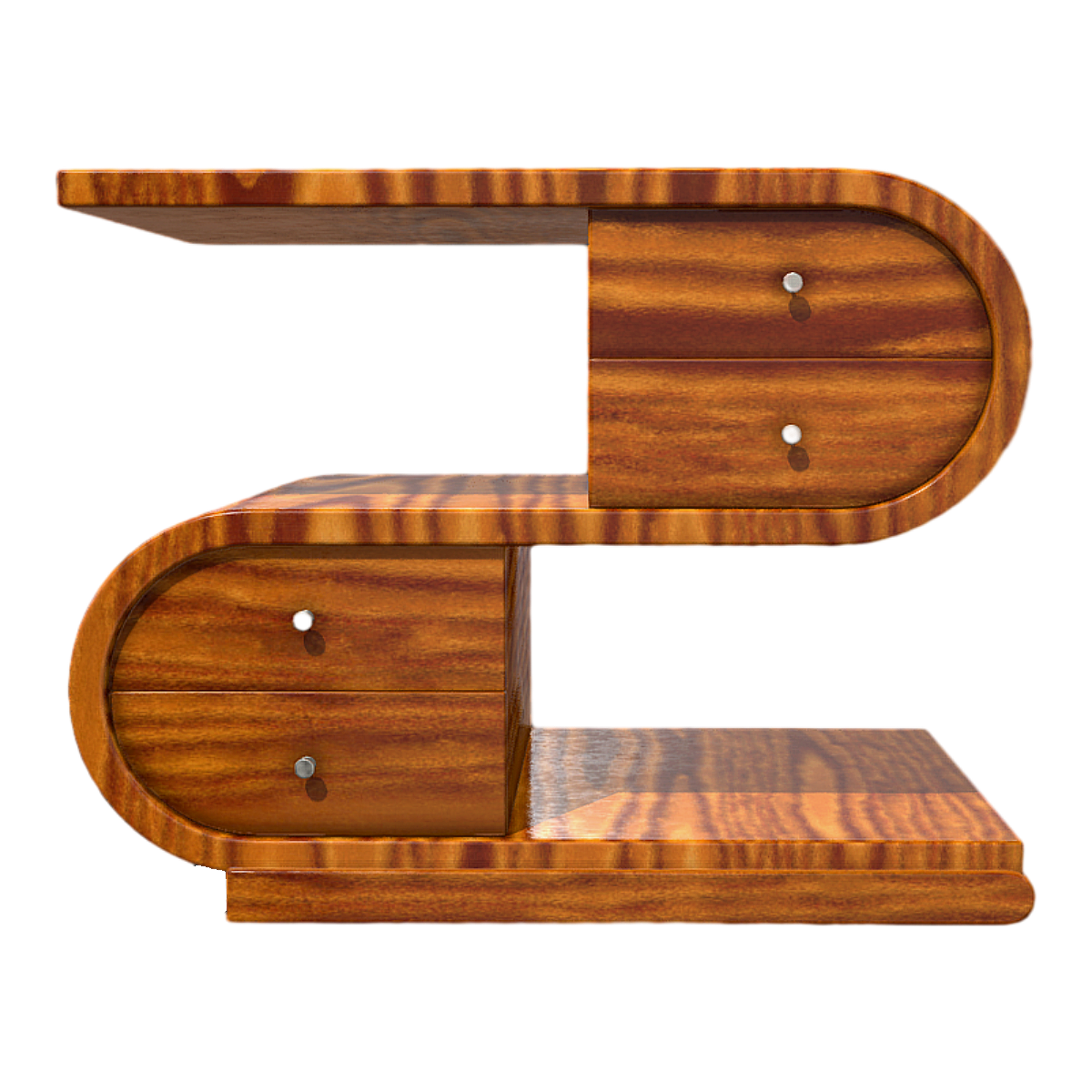 Solid Wood Art Deco Curved Bedside Table Drawer Cabinet