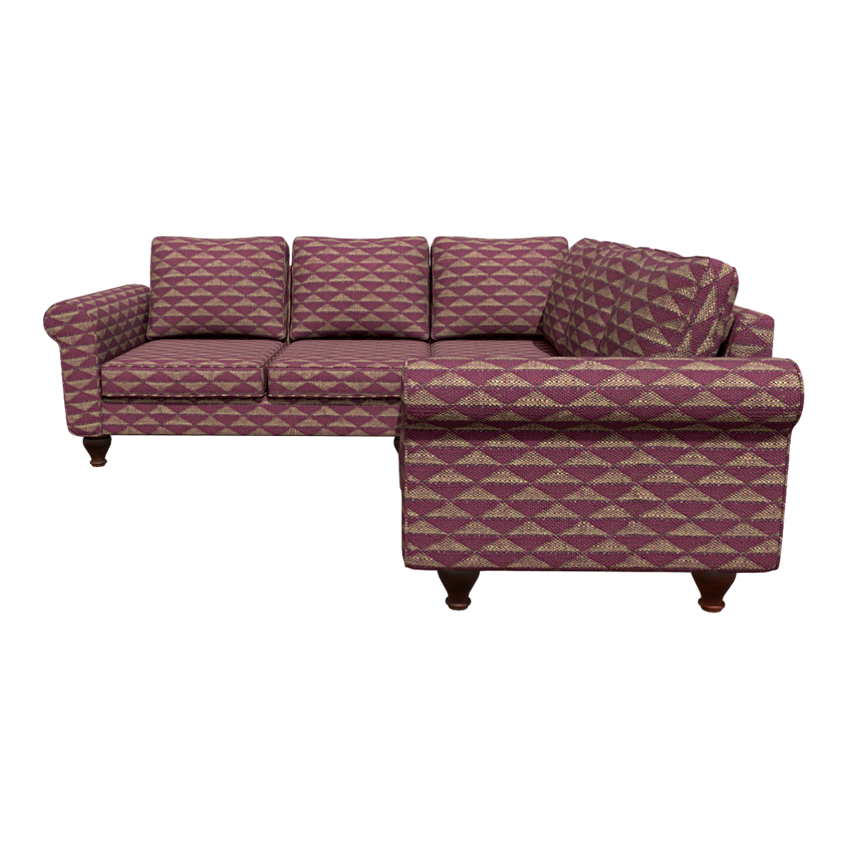 Red plaid fabric right angle multi-person soft sofa
