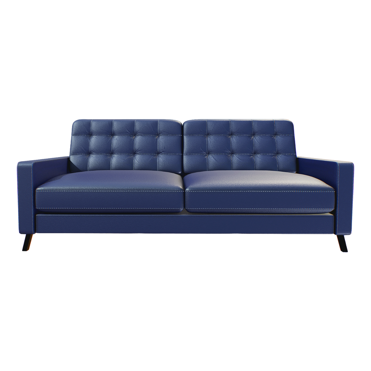Blue Faux Leather Tufted Two-Seat Sofa Leather Buckle