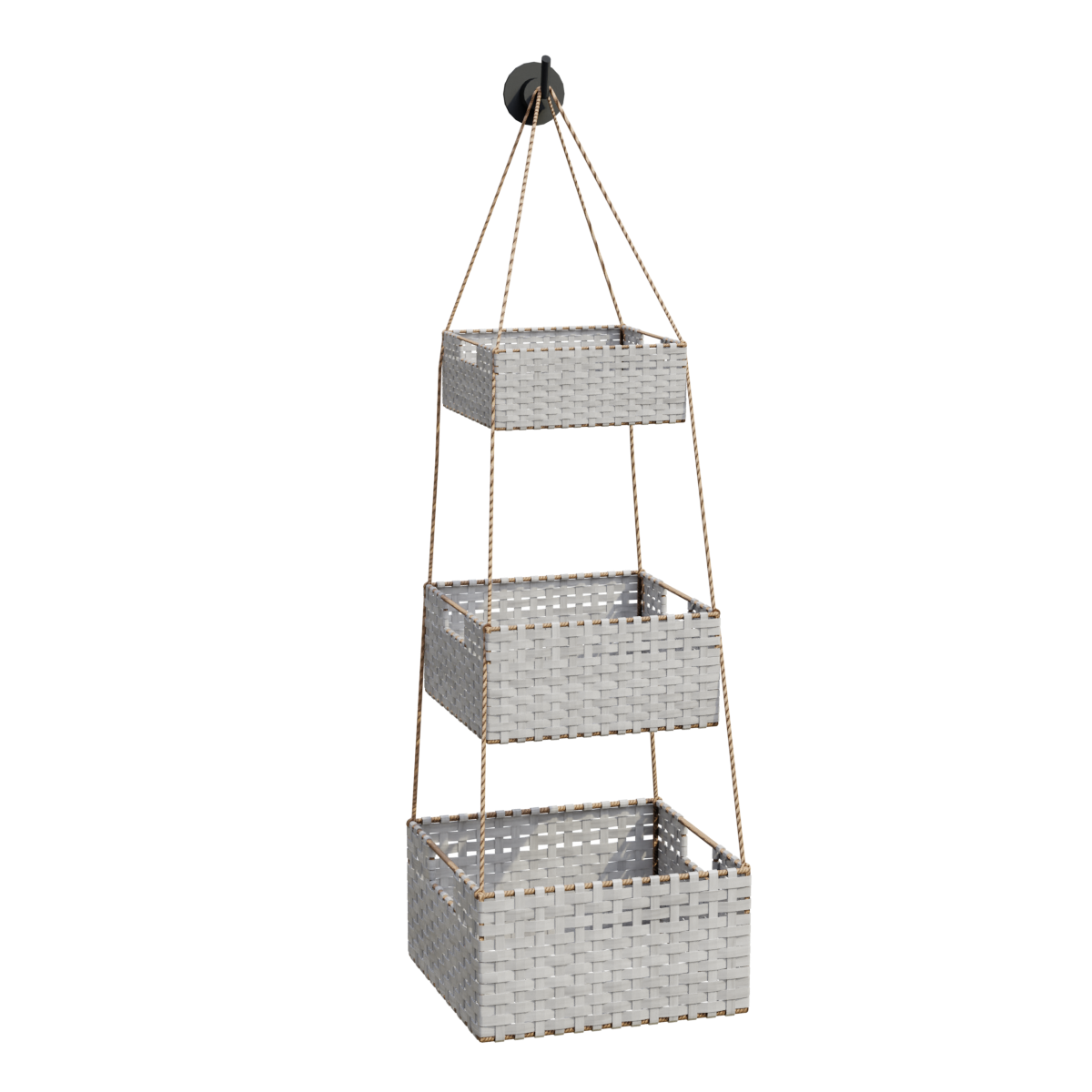 Wall-mounted White Plastic Woven Storage Basket Three-layer Storage Hanging Rope Basket