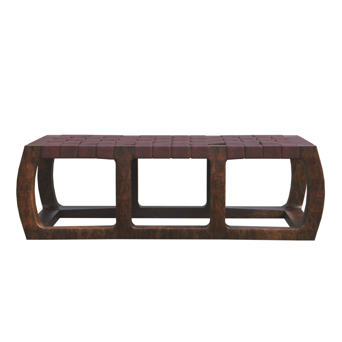 Old Leather Woven Solid Wood Shoe Changing Stool Bench