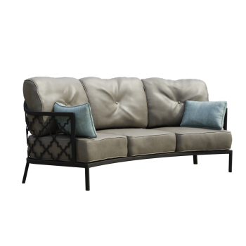 Modern wrought iron curved three-person leather sofa hollow design soft bag sofa