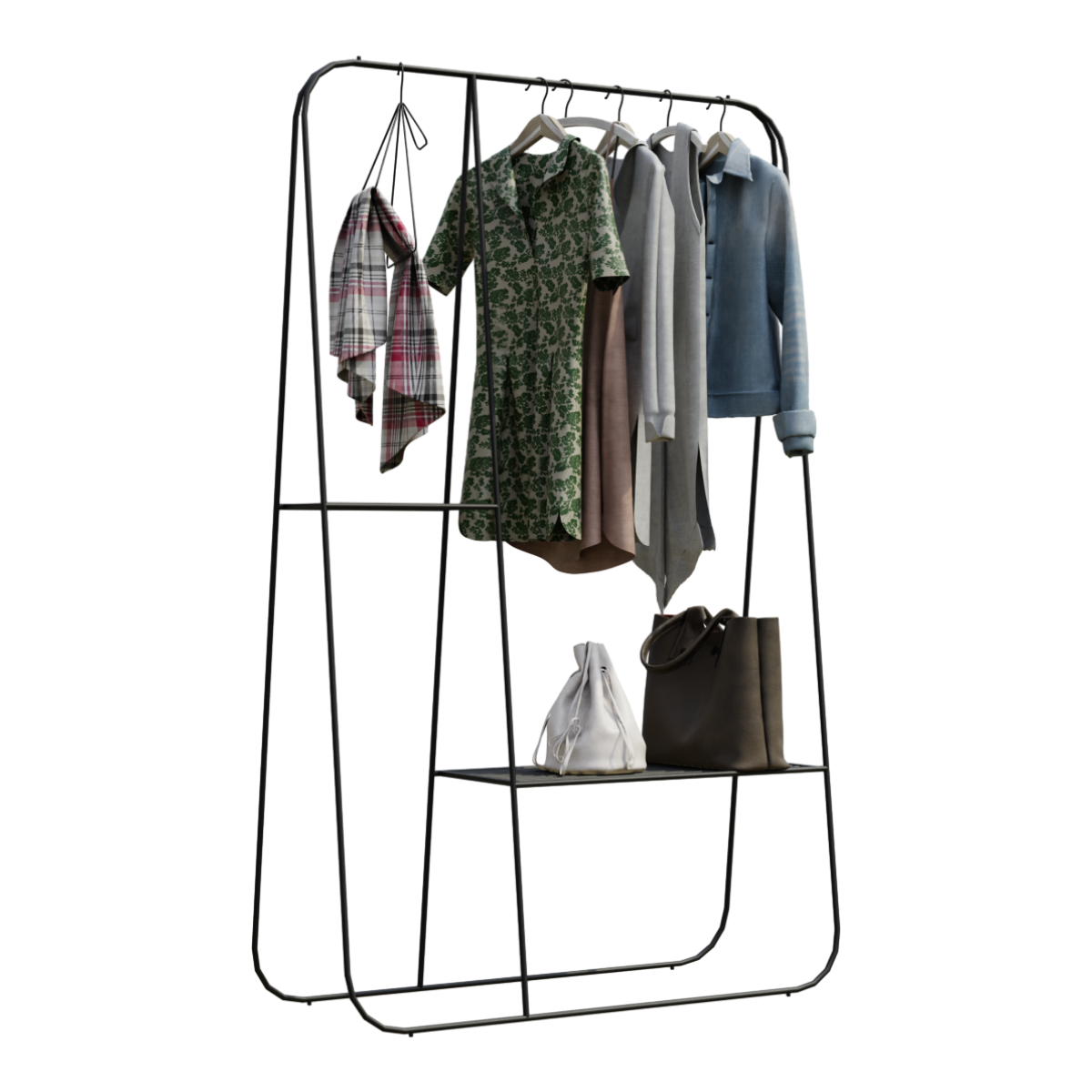 Simple Clothes Hanger Household Bedroom Steel Frame Structure Rental Room Clothes Rack