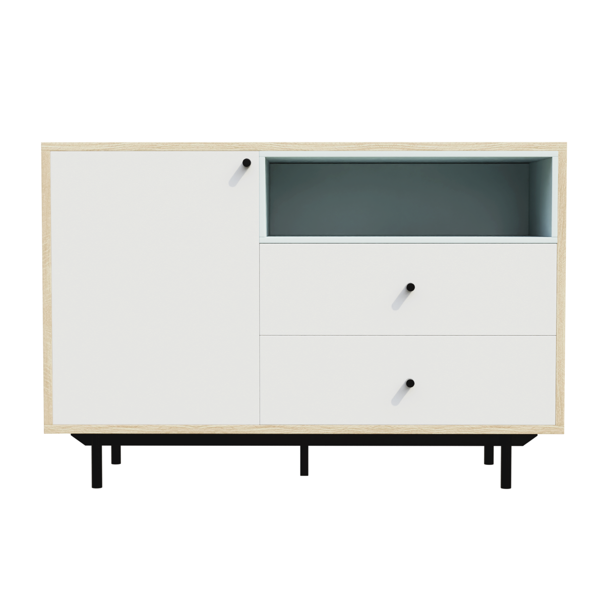 Single Door White Oak Solid Wood Sideboard Storage Side Cabinet light gray Green