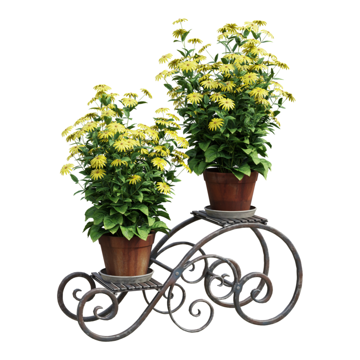 European-style wrought iron flower pot stand potted plant green plant chrysanthemum flower small scene