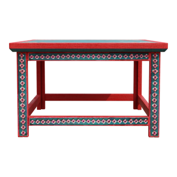 Antique Solid Wood Painted Paint Tibetan Style Chinese Hand-painted Old Vintage Square Table