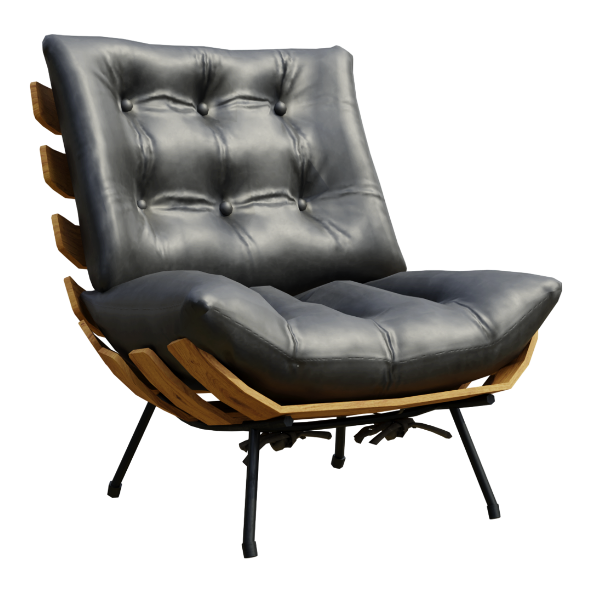 Black Soft Leather Buckle Solid Wood Sofa Chair Leisure Chair
