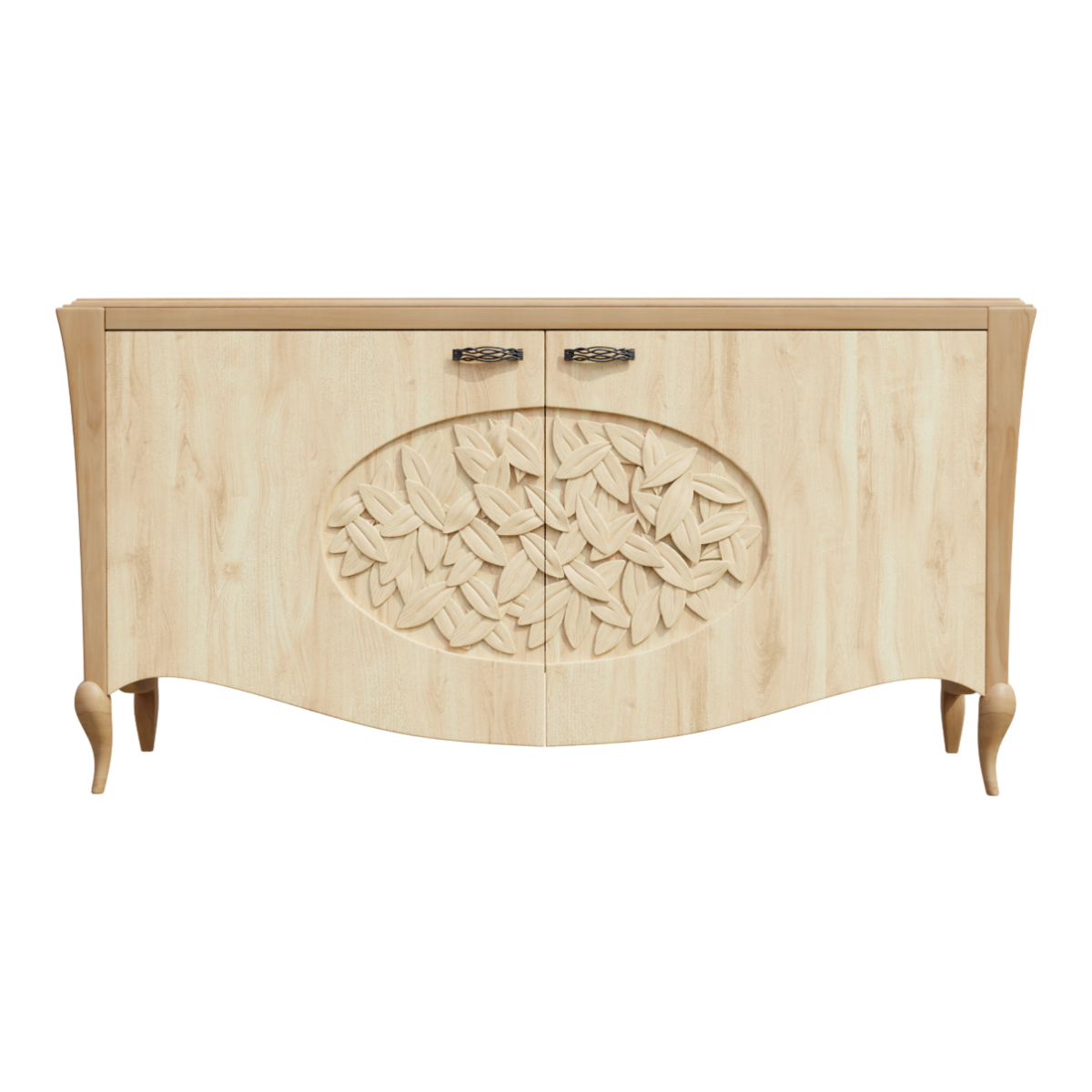 Modern solid wood edge cabinet, dining edge cabinet, entrance cabinet, curved double door, leaf carved floor cabinet