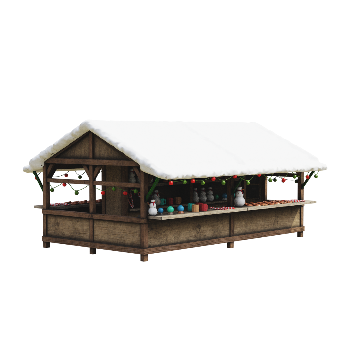 Christmas Snowman Wooden House Covered in Snow