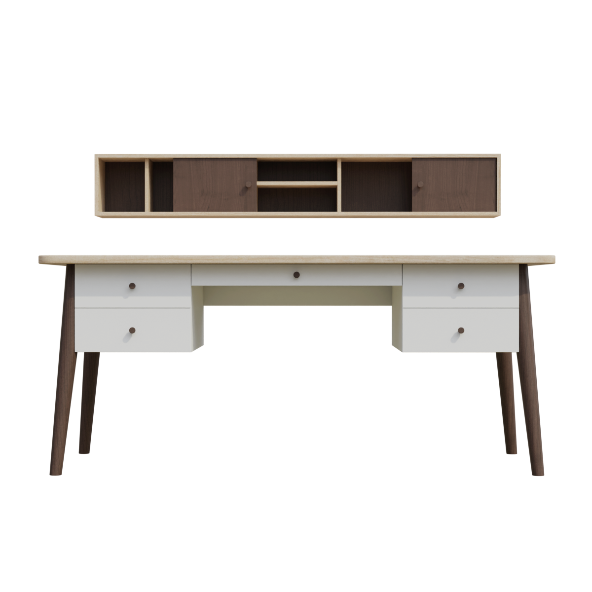 Minimally modern writing study desk with shelf furniture combination