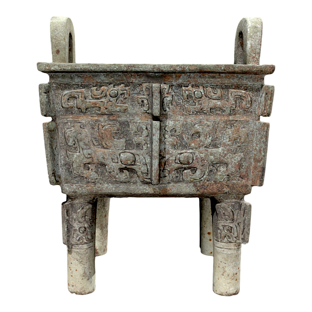 Shang Dynasty Bronze Beast Faced Pattern Square Cauldron