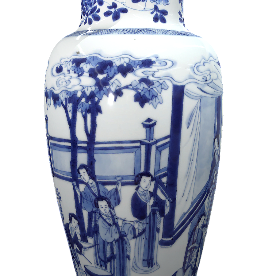 Qing Dynasty Blue and Flower Character Story Pattern Cover Bottle 3D Model