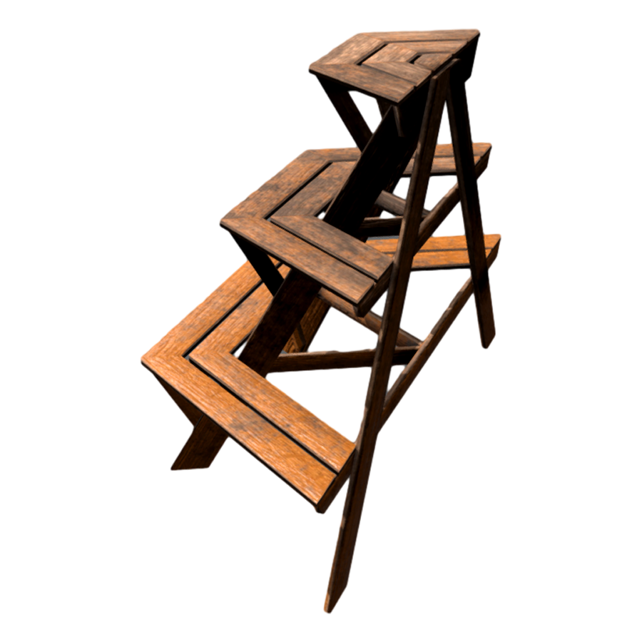 Old solid wood shelf 3D model