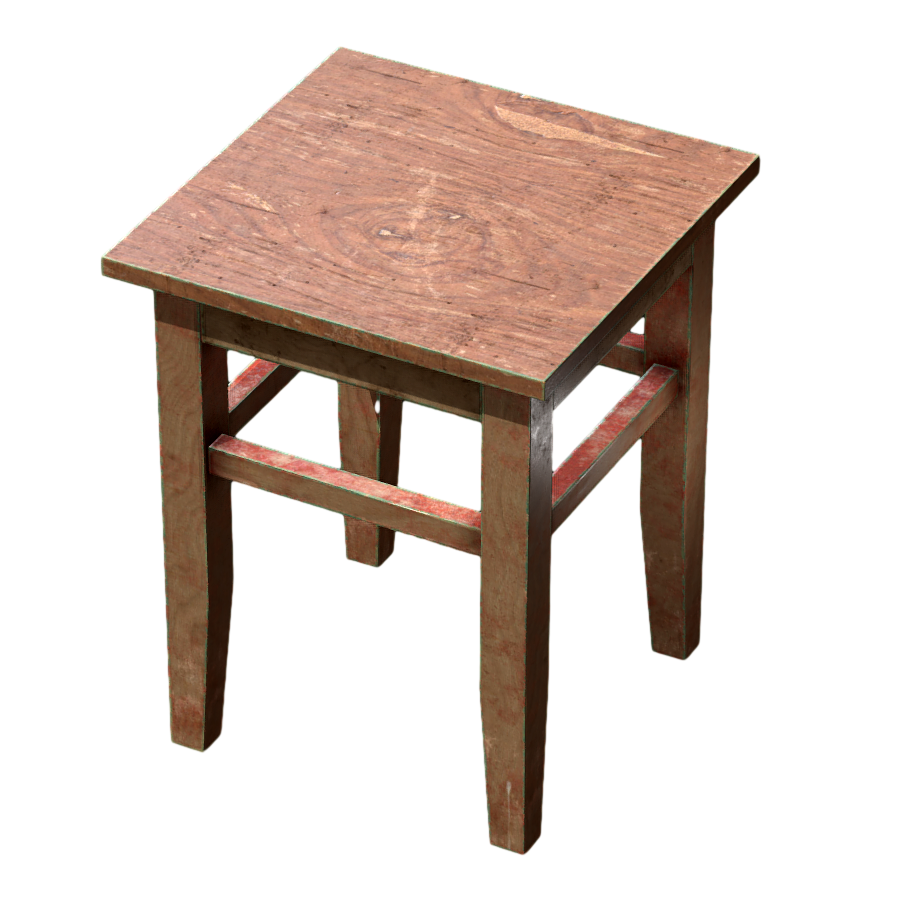 Realistic old wooden stool 3D model