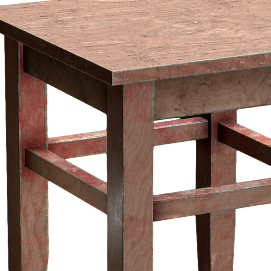 Realistic old wooden stool 3D model