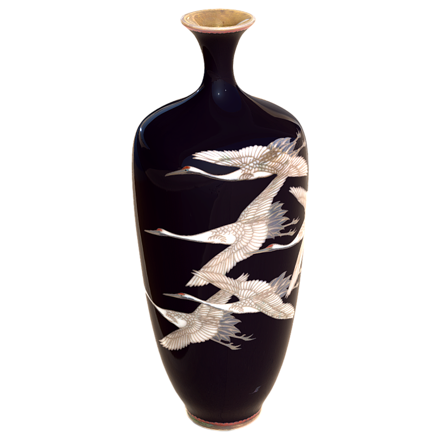 Japanese Black Glazed Crane Pattern Seven Treasure Burned 3D Model