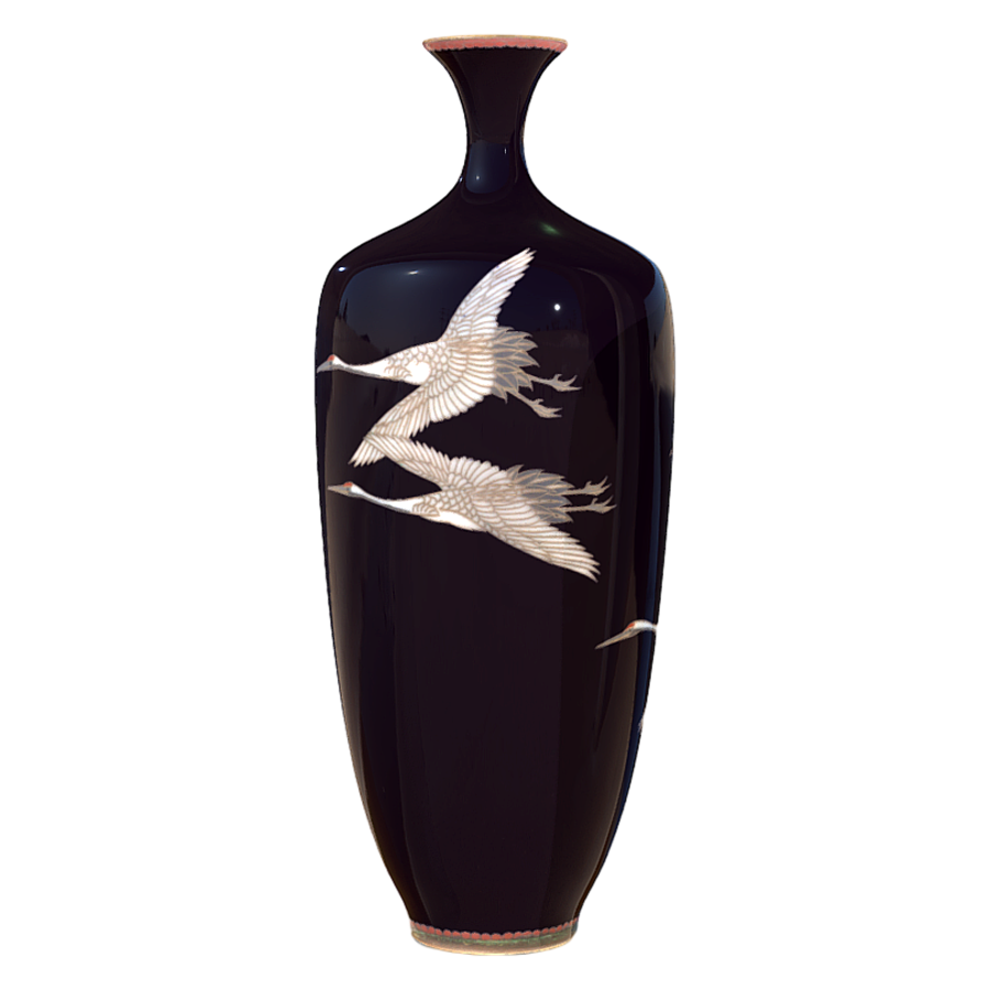 Japanese Black Glazed Crane Pattern Seven Treasure Burned 3D Model