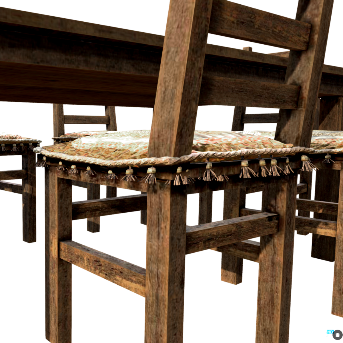 Old solid wood full set table 3D model