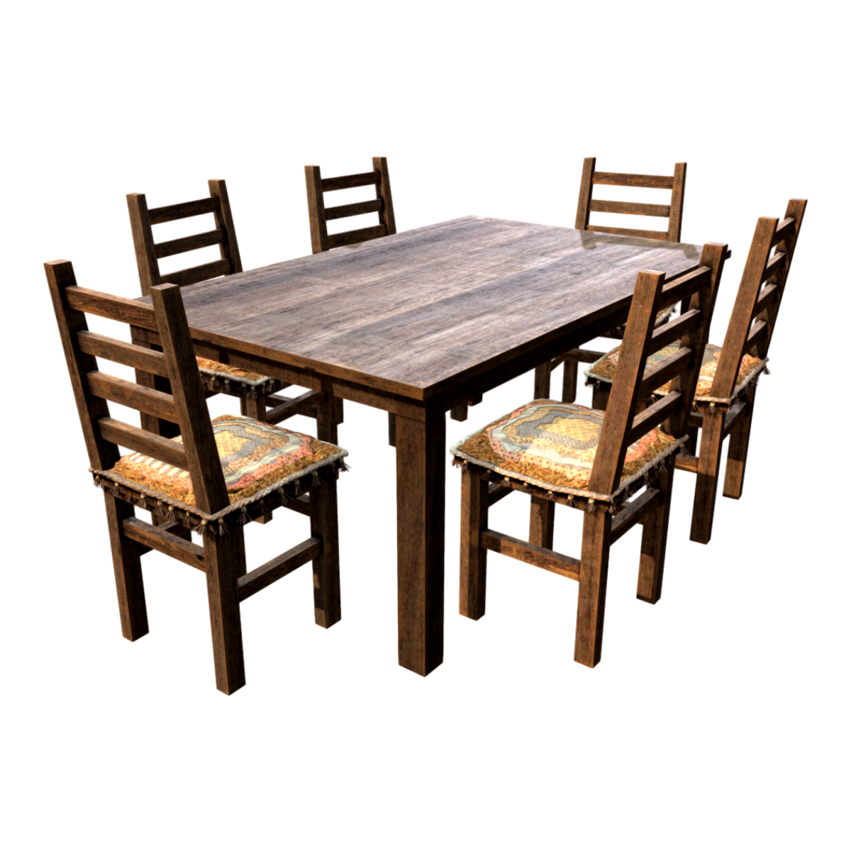 Old solid wood full set table 3D model