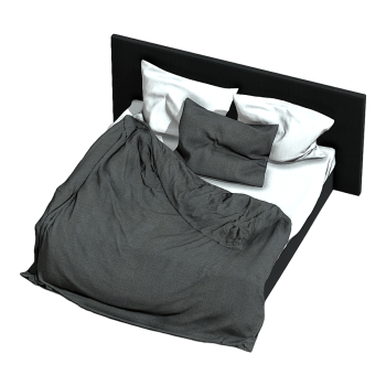 Black Grey Solid Wood Double Bed 3D Model
