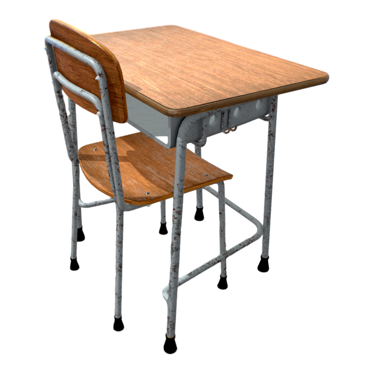 Do the old student desks and chairs 3D model