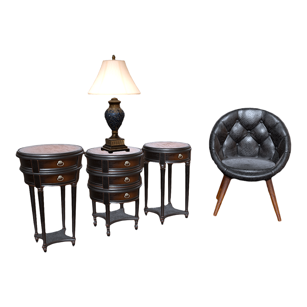 Retro solid wood combination table and chair 3D model