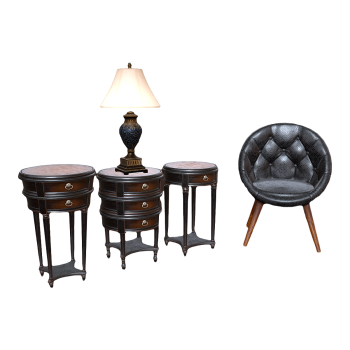 Retro solid wood combination table and chair 3D model