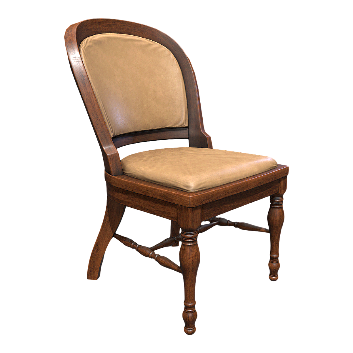 Retro Solid Wood Backrest Chair 3D Model