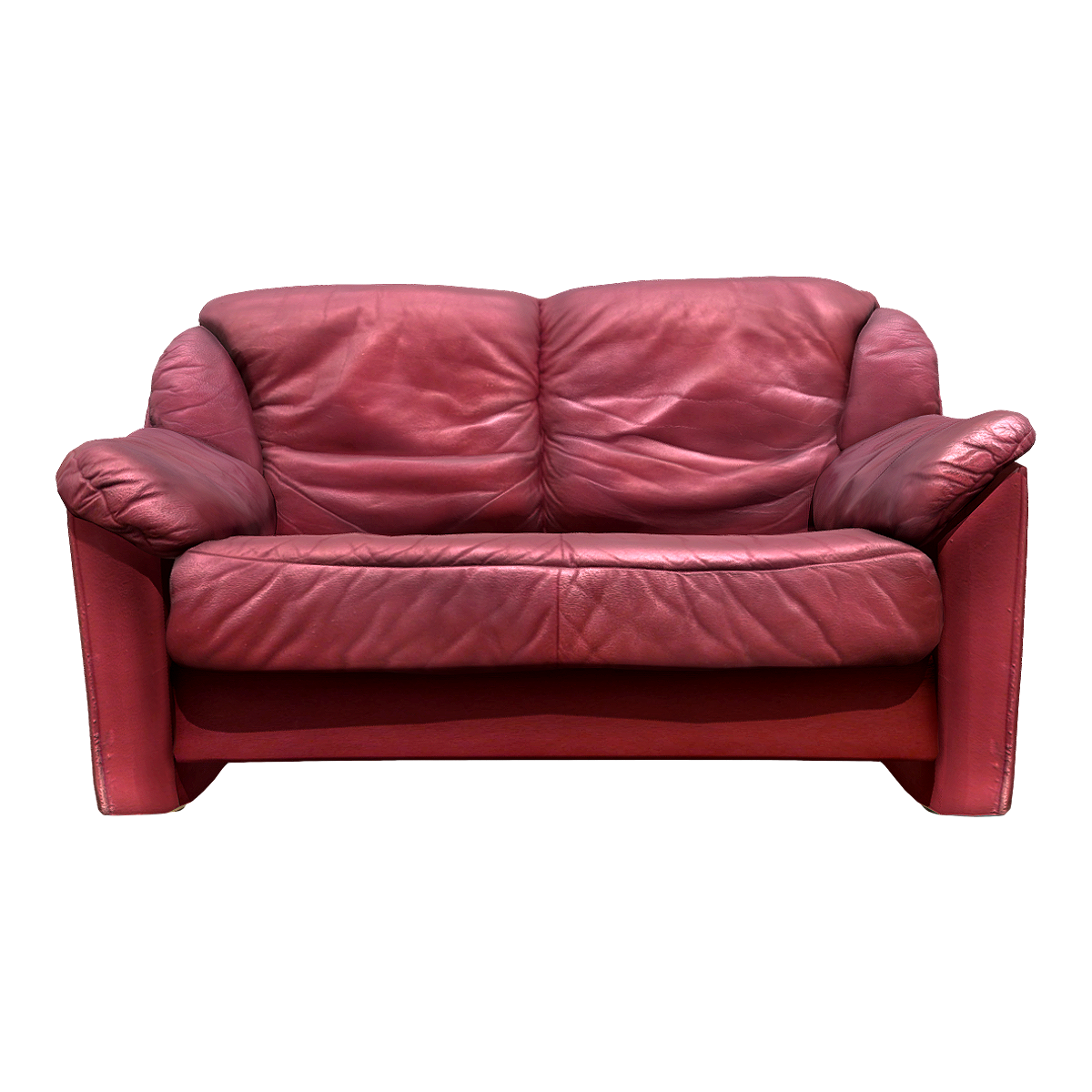 Red Imitation Leather Two-Seat Old Sofa