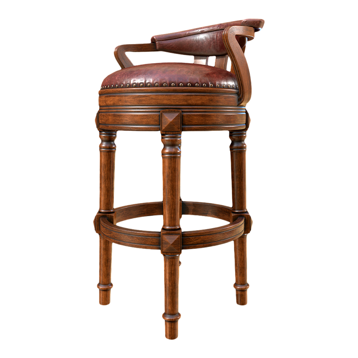 Vintage American-style Round Leather Ottoman