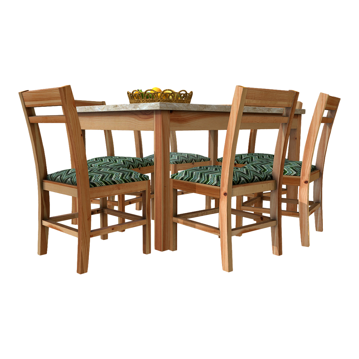 Solid Wood Six-Seat Marble Table Top Combination Dining Table and Chair with Cushion