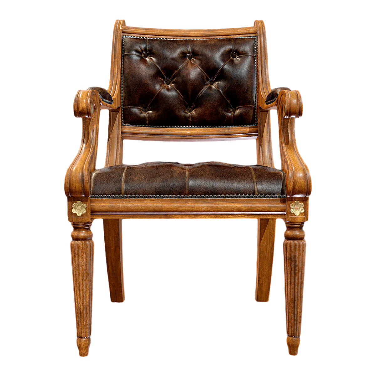 Vintage American Style Leather Soft Bag Solid Wood Backrest Chair