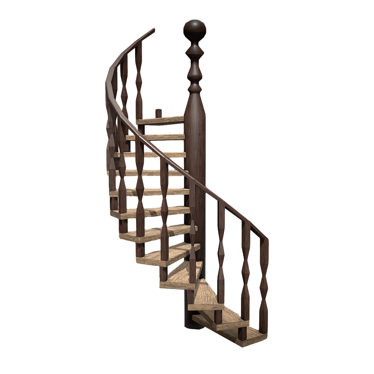 Simple American-style Oak Middle Column Rotating Handrail Stairs
