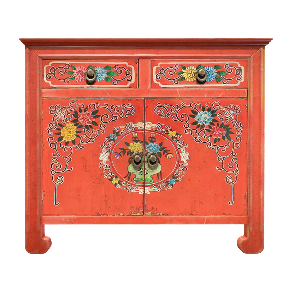 Chinese antique solid wood red painted porch cabinet