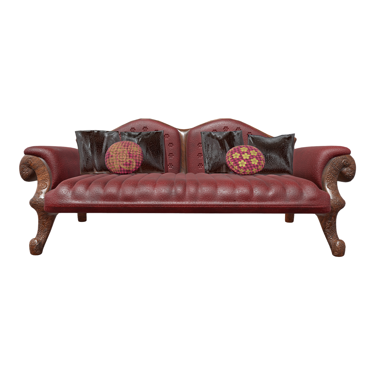 Vintage American-style Jujube Red Leather Multi-seat Sofa