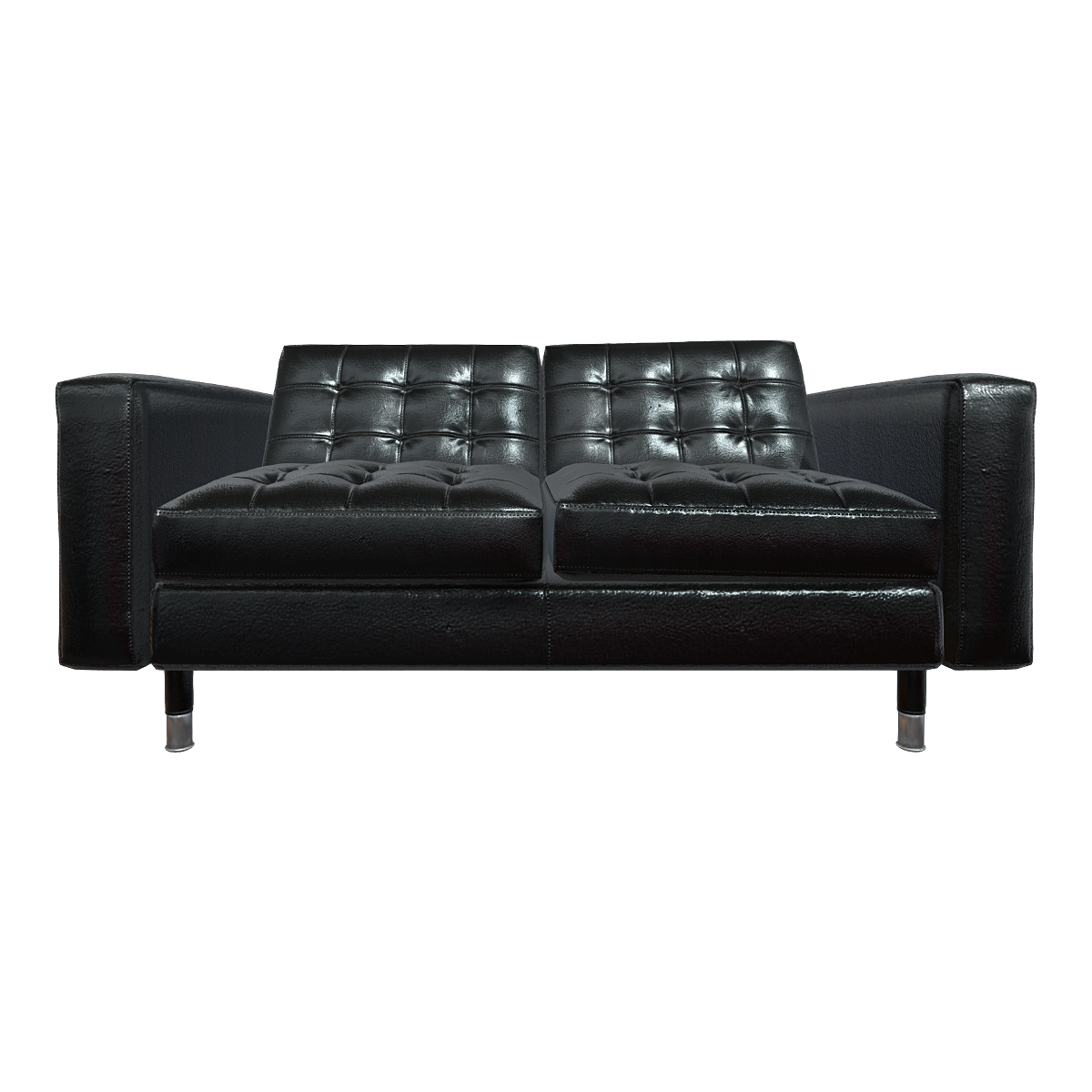 Italian Minimalist Black Leather Two-Seat Sofa