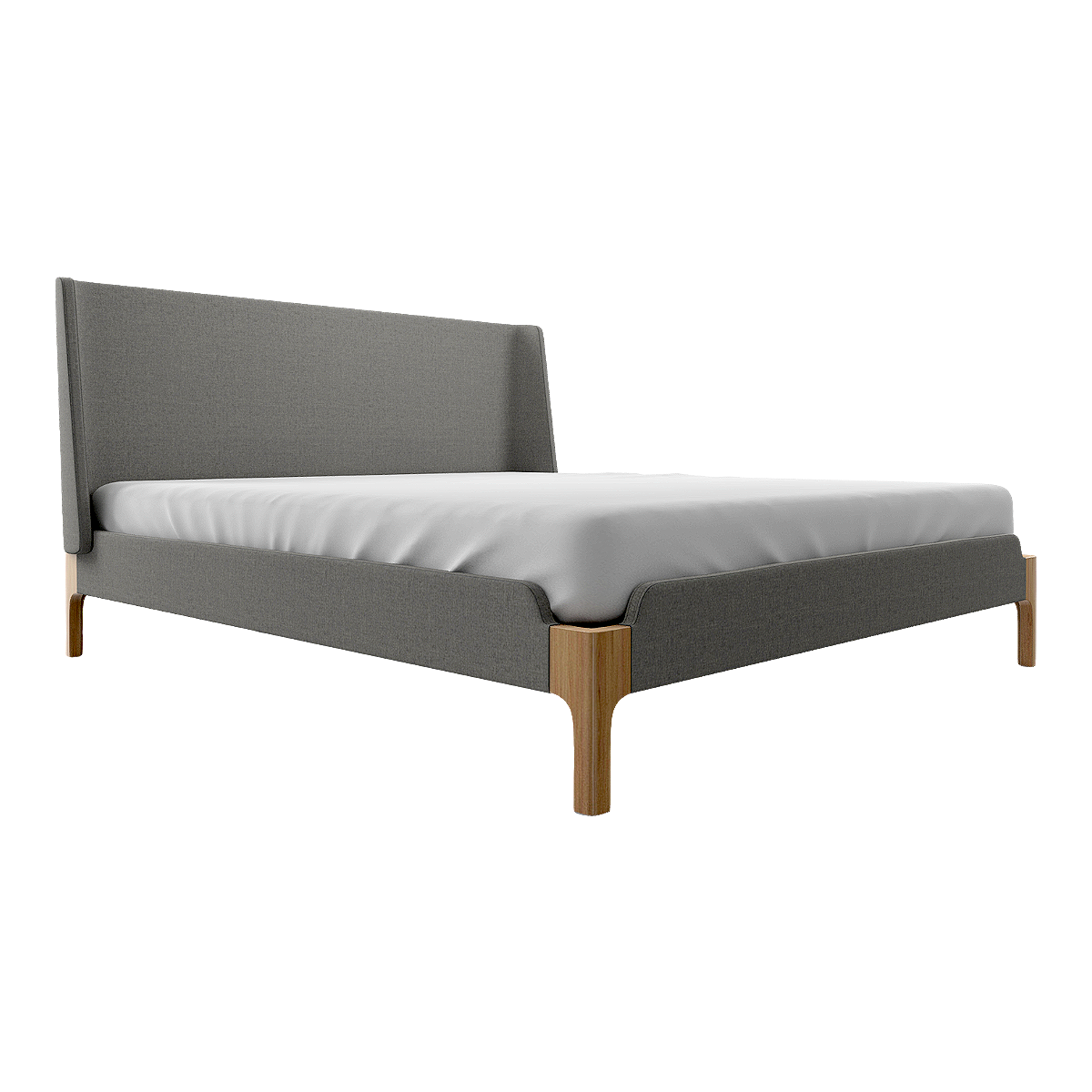 Modern Minimalist Light Luxury Grey Fabric Solid Wood Double Bed