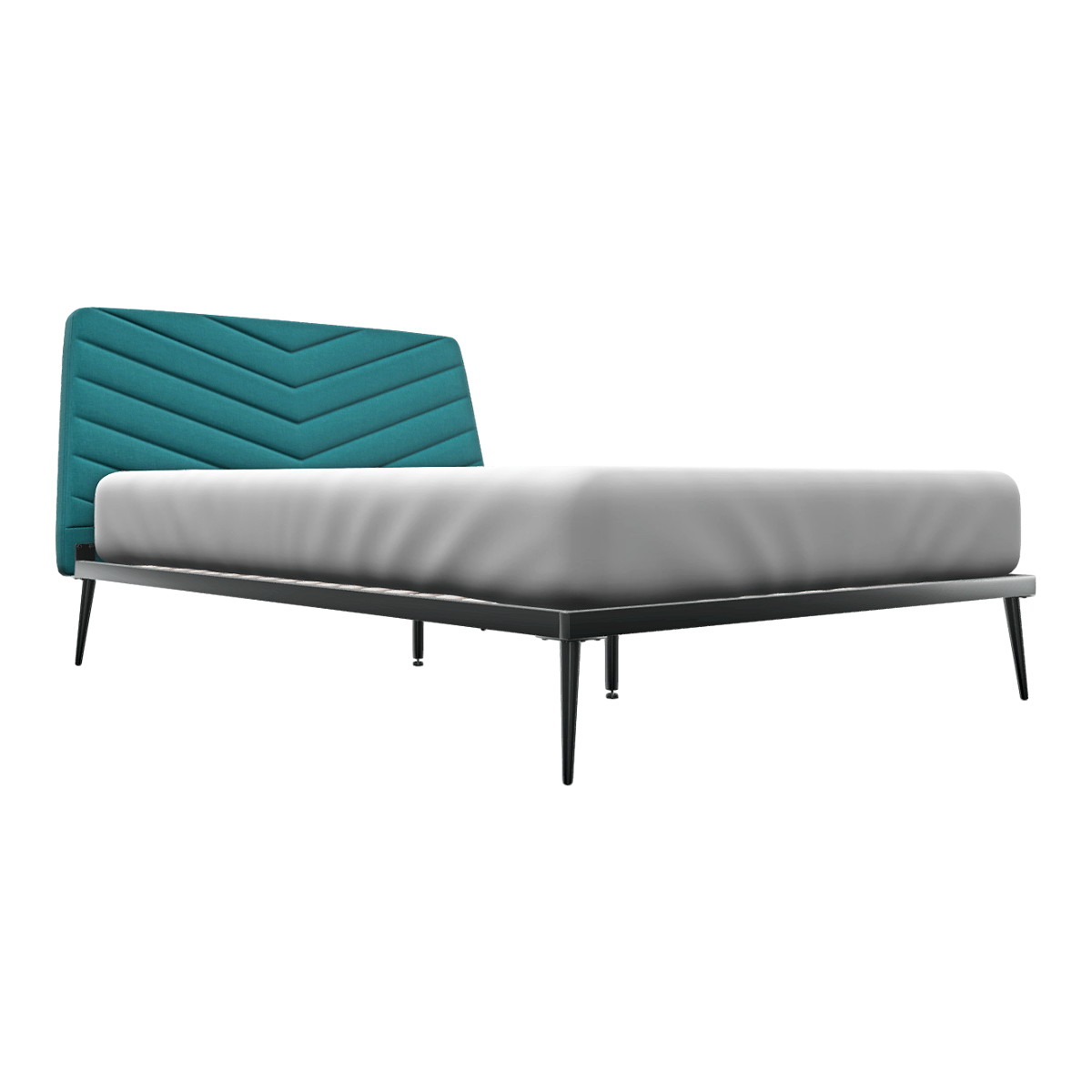 Simple Light Luxury Deep Blue Fabric Soft Bag Backrest Iron Frame Double Bed