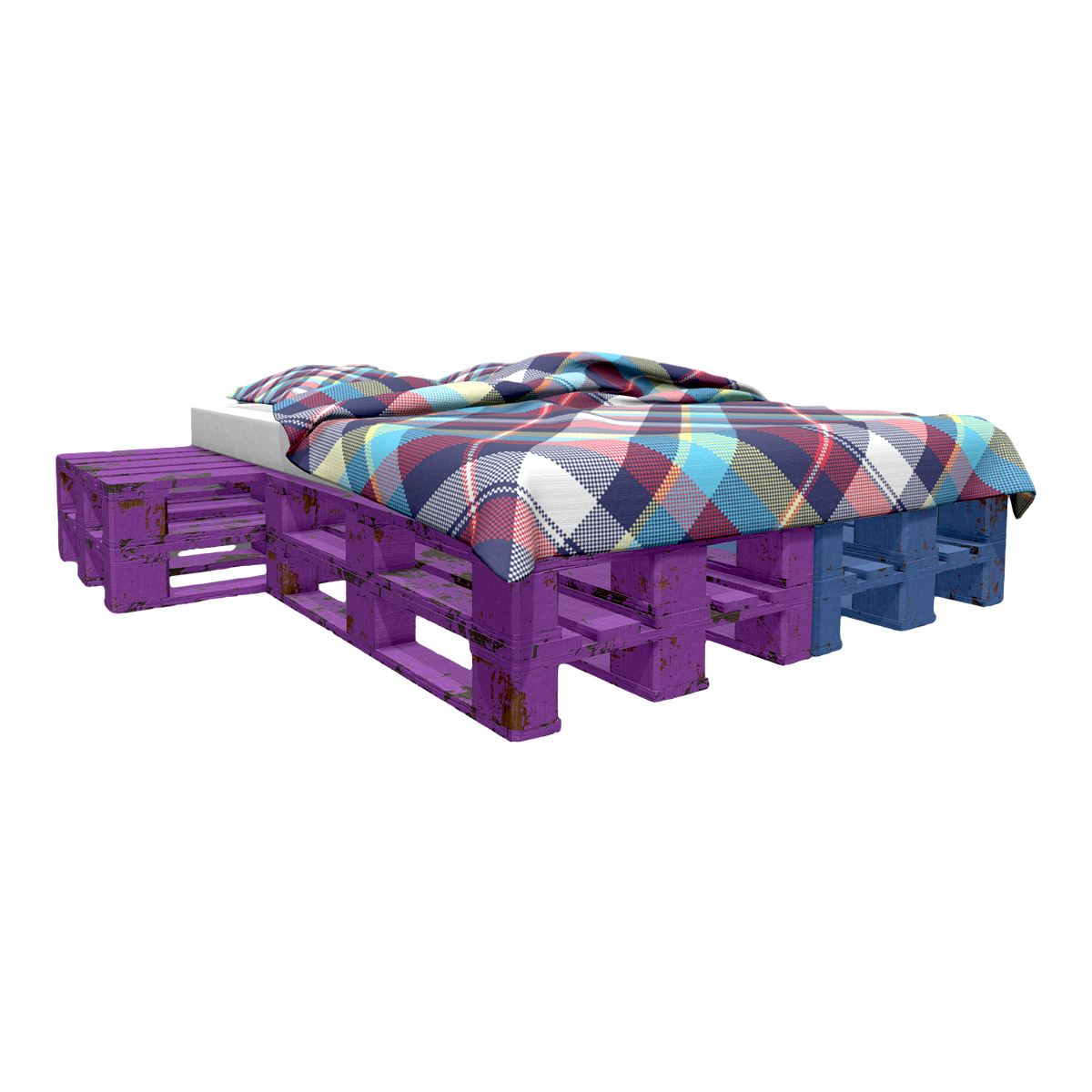 Simple old-fashioned industrial style blue and purple color matching card board wooden frame no bedside backrest double bed