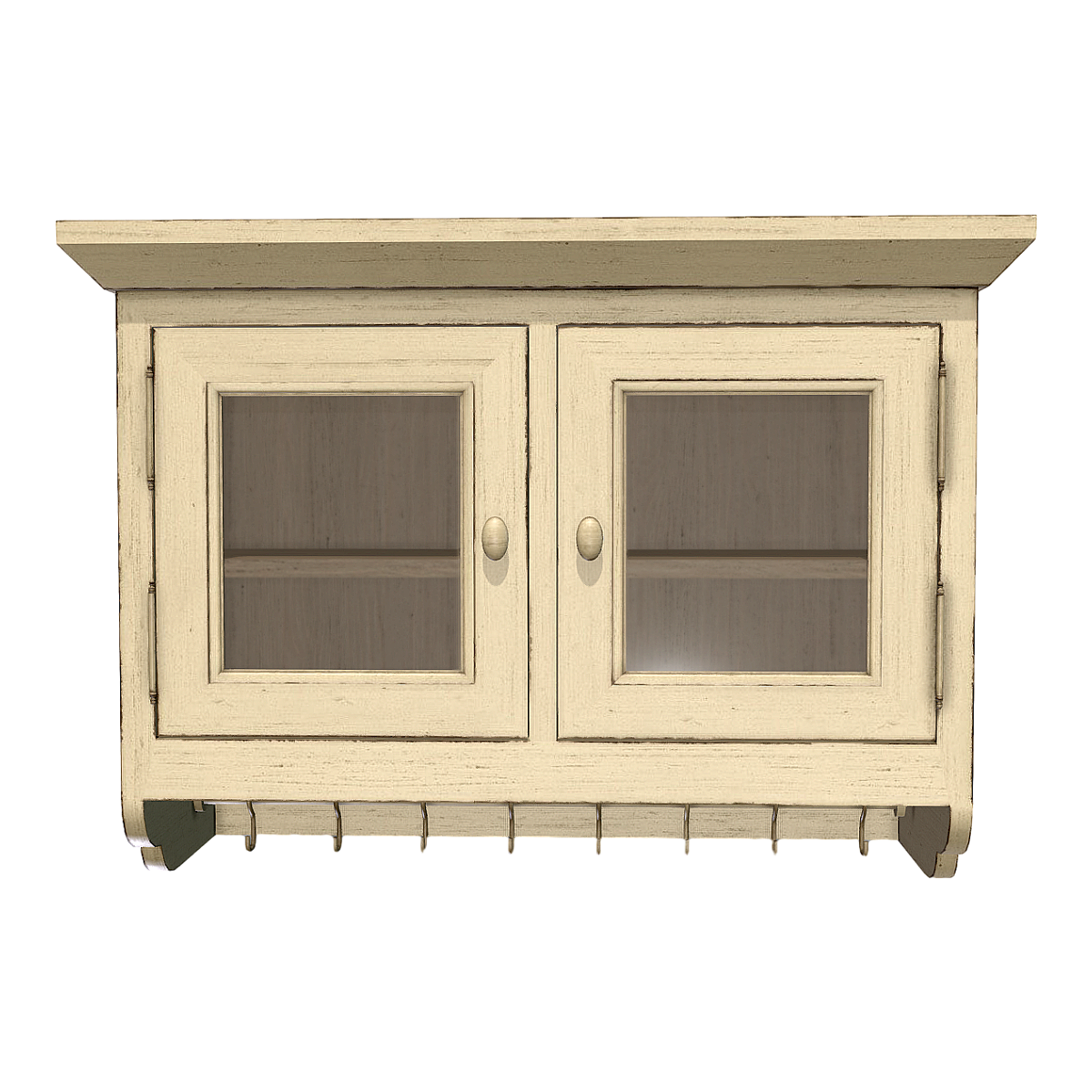 American Style Vintage Milk White Wall-Mounted Glass Door Solid Wood Locker