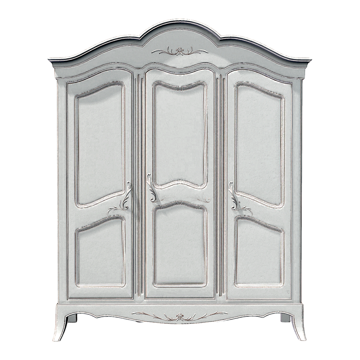 European-style retro white solid wood three-door wardrobe